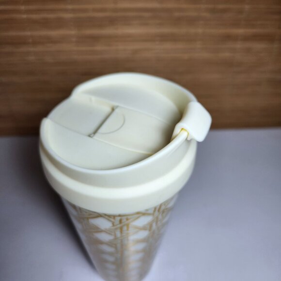 Kate Spade Tumbler New York Insulated Thermal Travel Mug 16oz Gold Weave Pattern - Picture 3 of 9